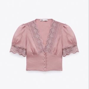 Zara Pink Lace Trim Blouse